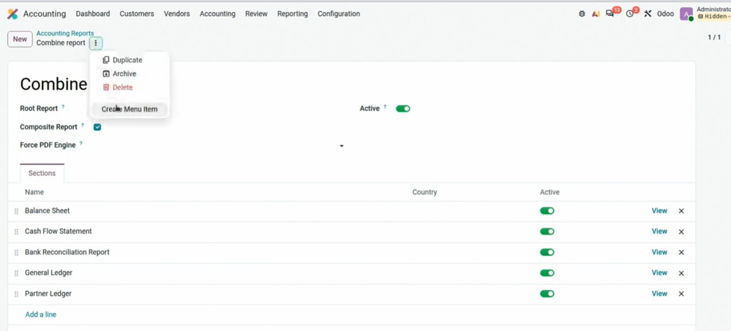 Crear un informe compuesto Composite Report en Odoo 20