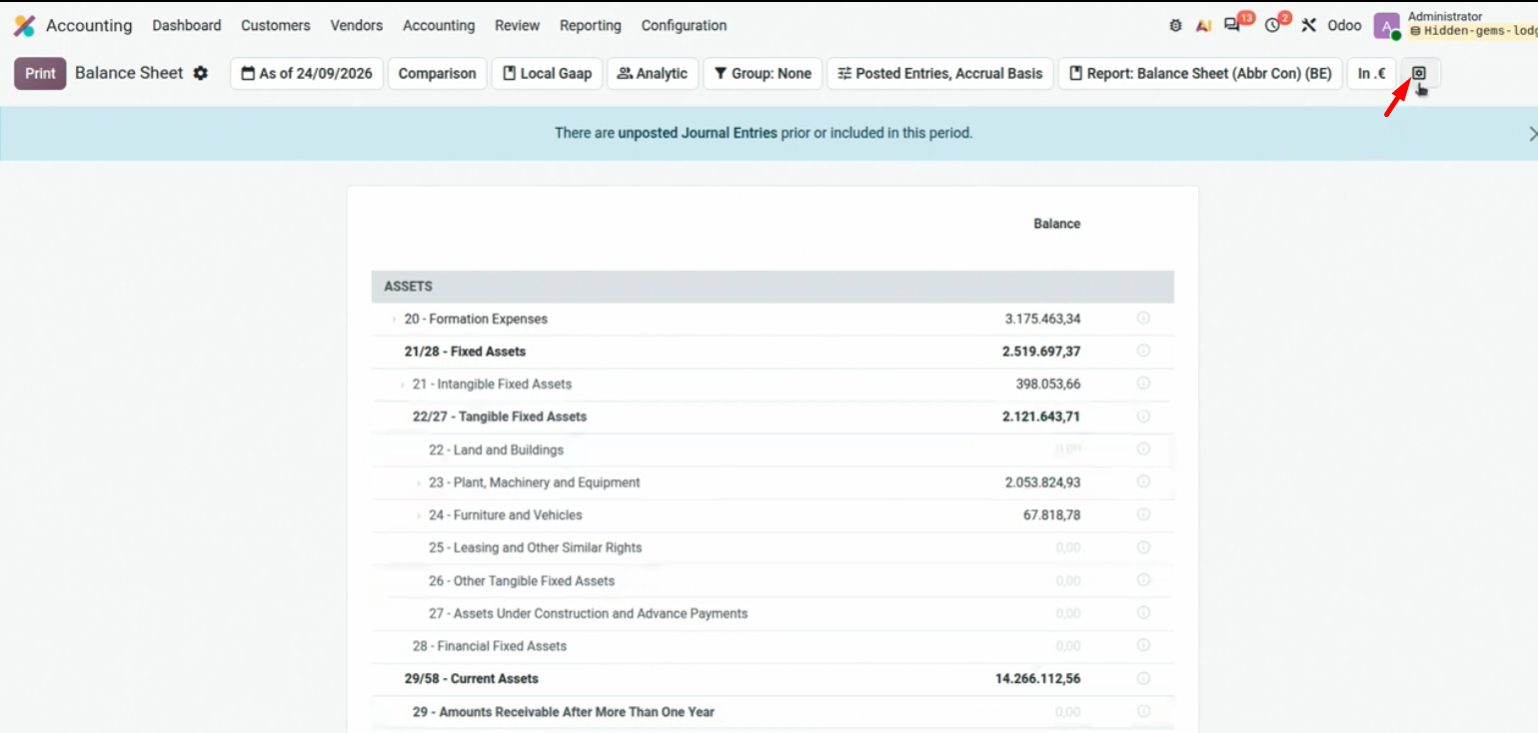 Balance de situación descuadrado en Odoo 20
