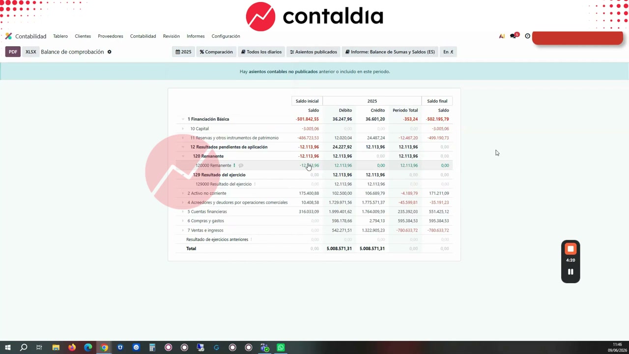 Sumas y saldos con 120 y 129 separadas