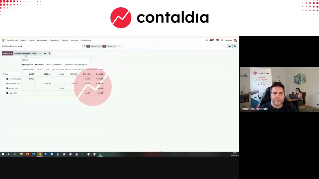 Análisis de facturas en tabla dinámica: categoría, mes, base y margen