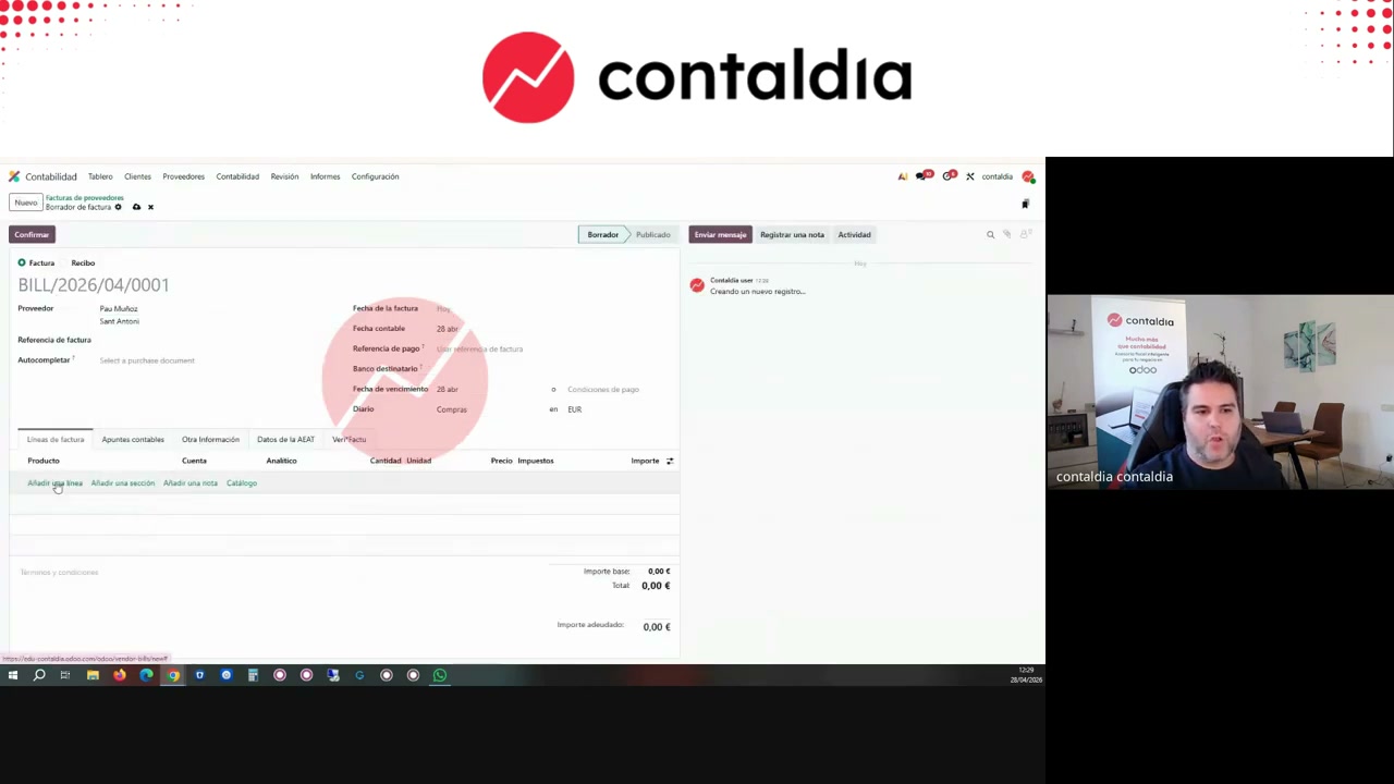 Factura de cliente con la distribución analítica rellenada sola