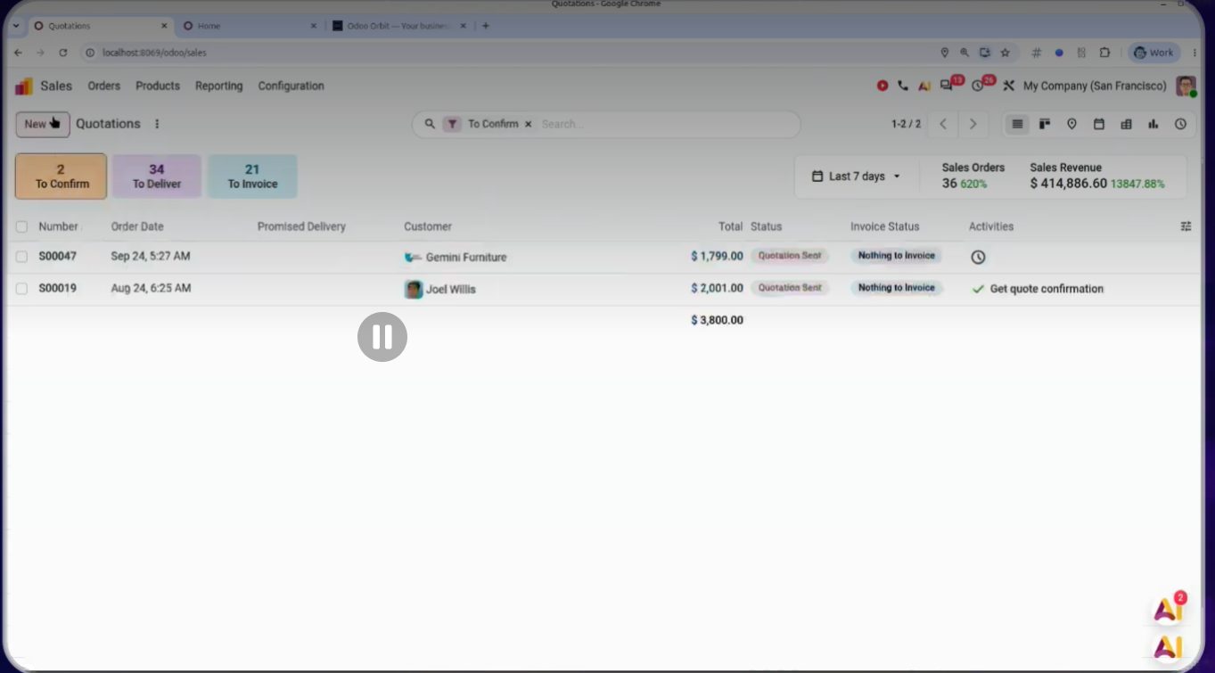 Cabecera de ventas con smart buttons y filtros en Odoo 20
