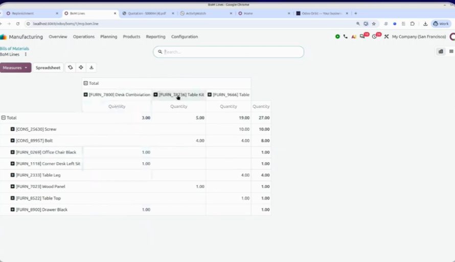 Nueva lista de materiales en fabricación Odoo 20
